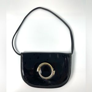 60s Vintage Shoulder Bag / Clutch Black Patent